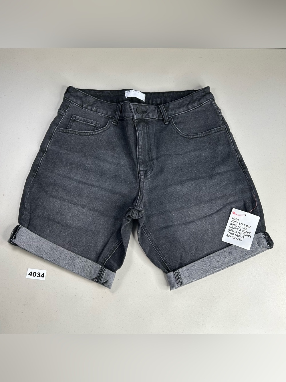 ASOS Design Size 32 Jeans Shorts Washed Black Denim Cuffed Cotton Stretch NWT